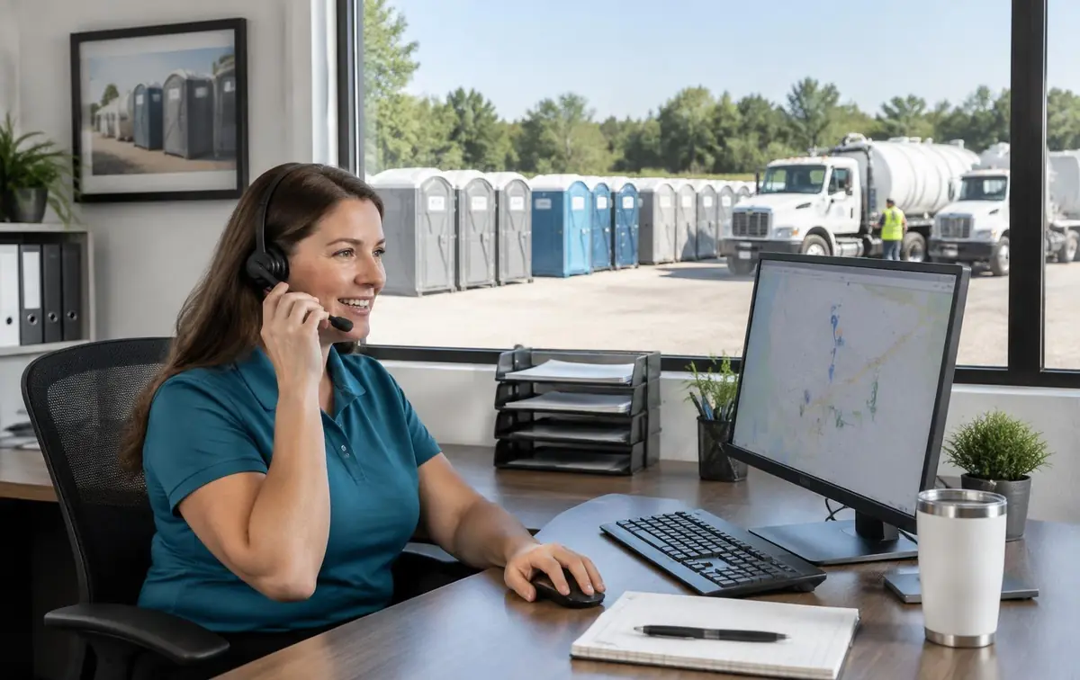 Merrimack Portable Toilets office staff answering a customer call