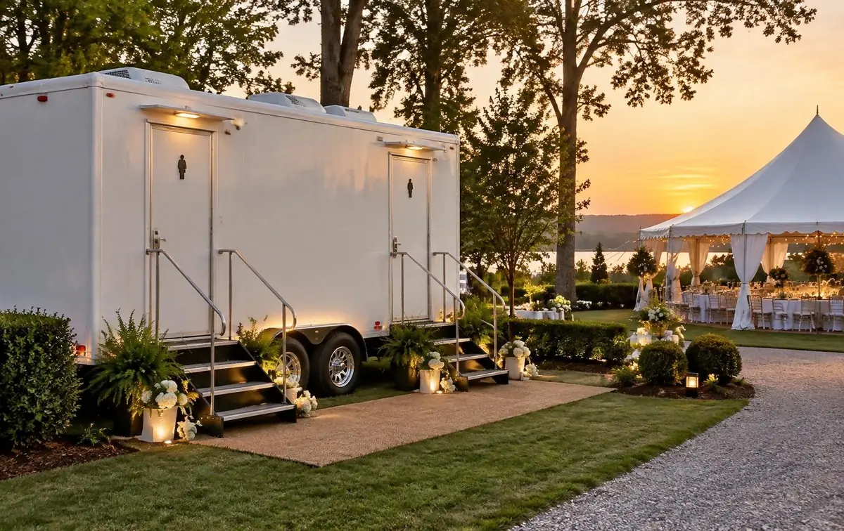 Restroom trailer rental at an outdoor venue